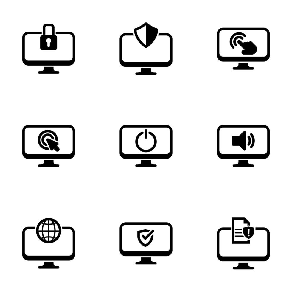 set di icone semplici su un computer a tema, monitor, servizio, interazione, vettore, set. sfondo bianco vettore