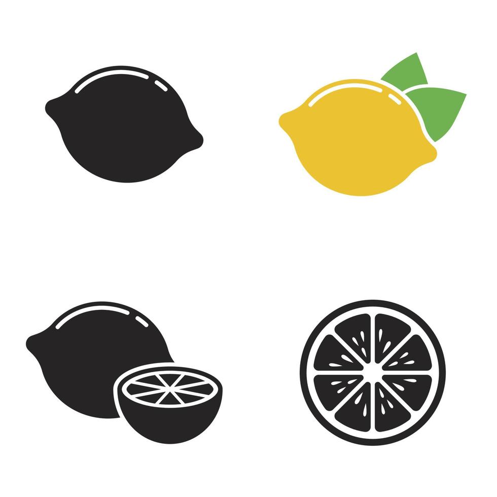 set di icone vettoriali nere, isolate su sfondo bianco. illustrazione piatta su un tema limone