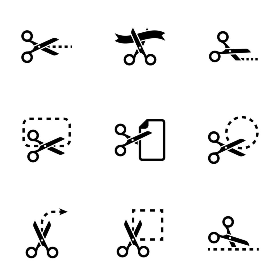 set di icone semplici su un tema forbici, vettore, design, raccolta, piatto, segno, simbolo, elemento, oggetto, illustrazione, isolato. sfondo bianco vettore