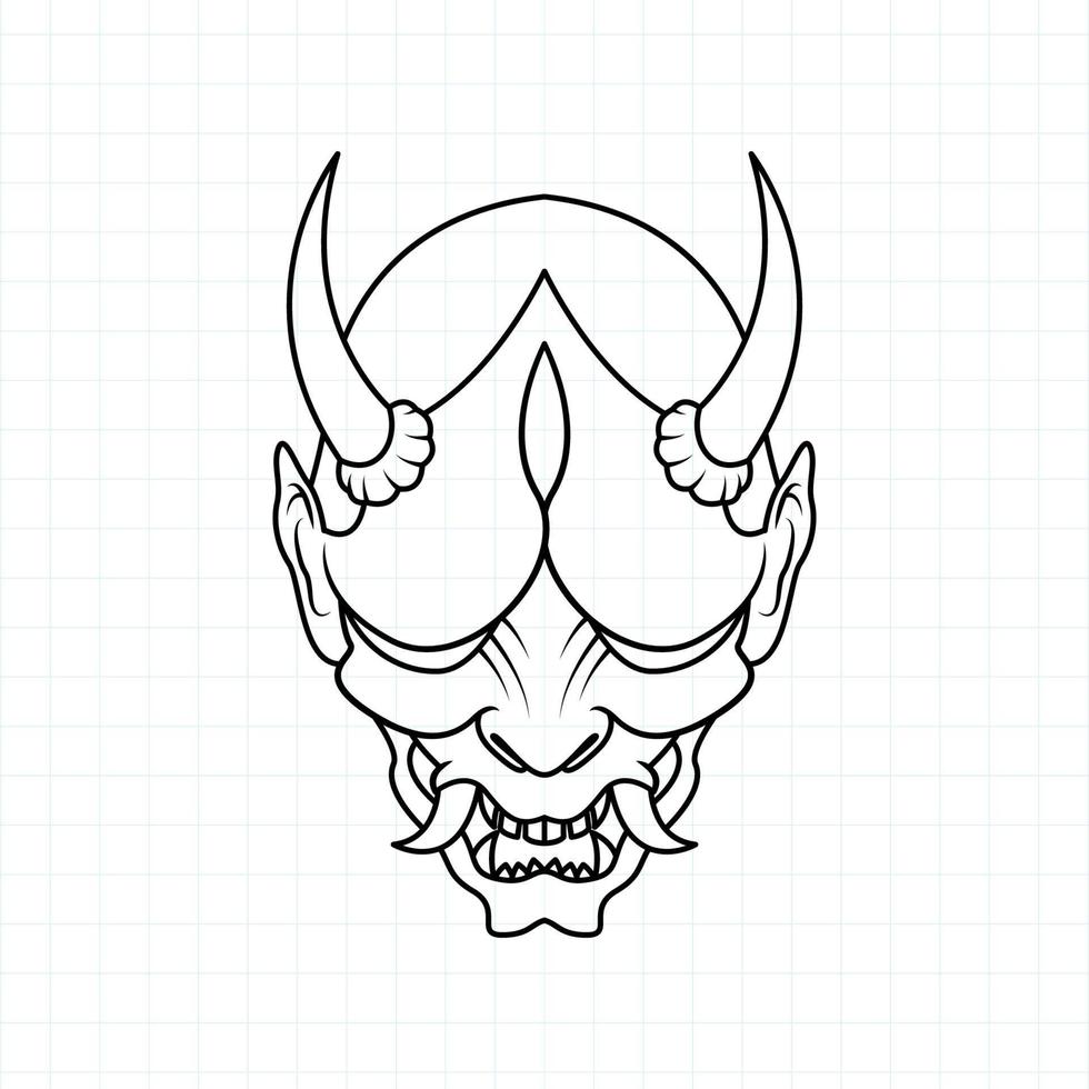 pagina di colorazione della maschera del demone oni giapponese disegnata a mano, illustrazione vettoriale eps.10
