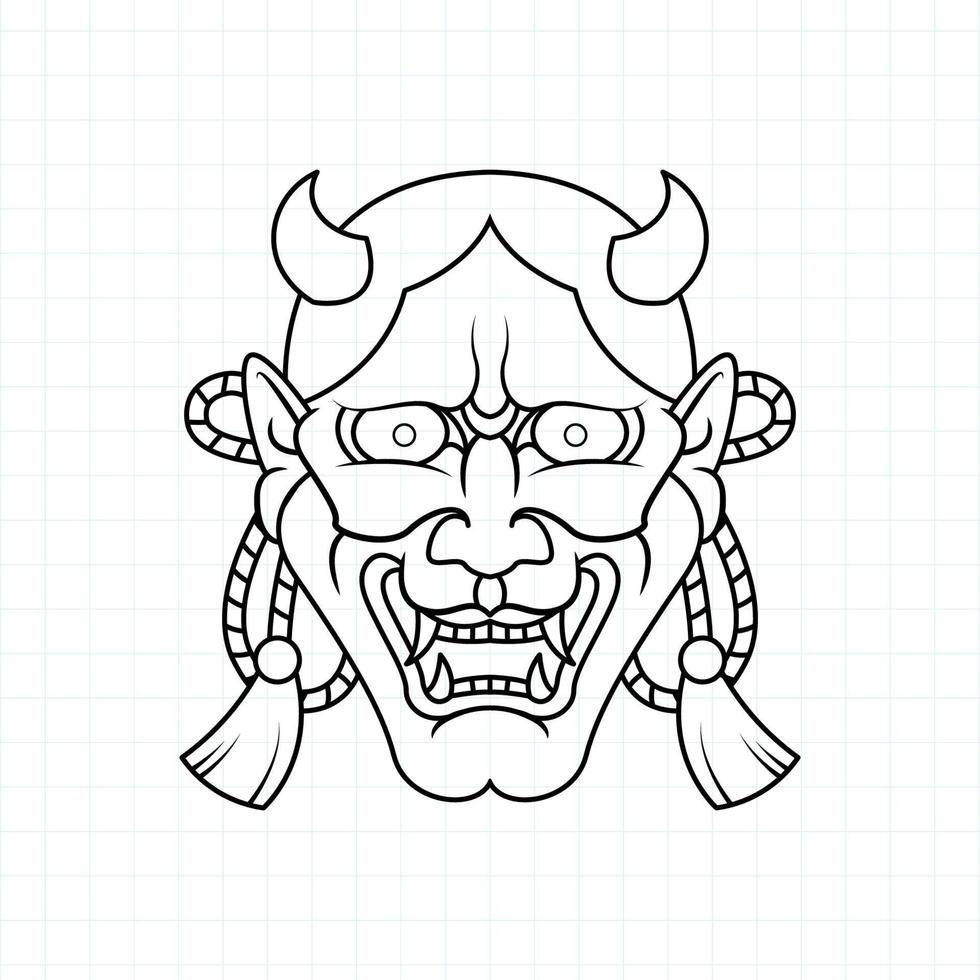 pagina di colorazione della maschera del demone oni giapponese disegnata a mano, illustrazione vettoriale eps.10