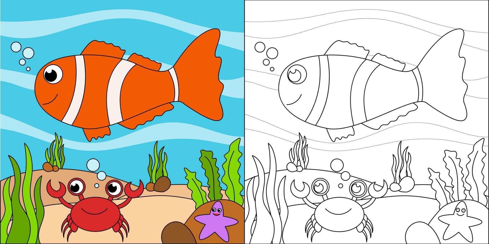pesce d'acqua salata adatto per l'illustrazione vettoriale della pagina da colorare dei bambini