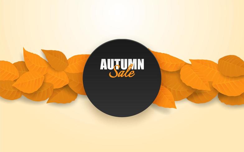 Progettazione di vendita di autunno con le foglie di autunno sotto la casella di testo circolare vettore