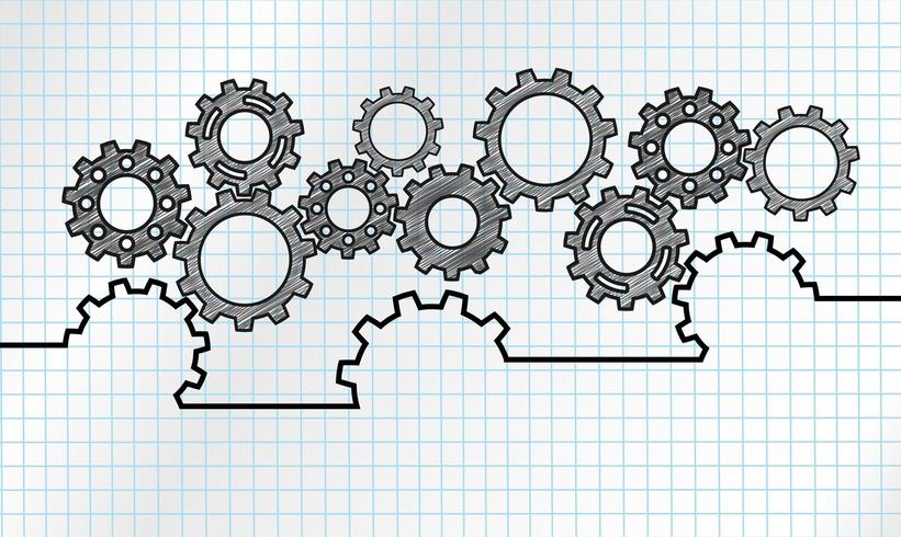 Design del meccanismo di marketing con ingranaggi collegati vettore