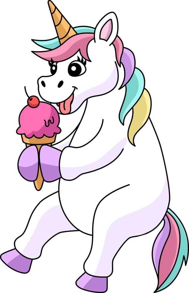 clipart del fumetto del gelato che mangia l'unicorno vettore