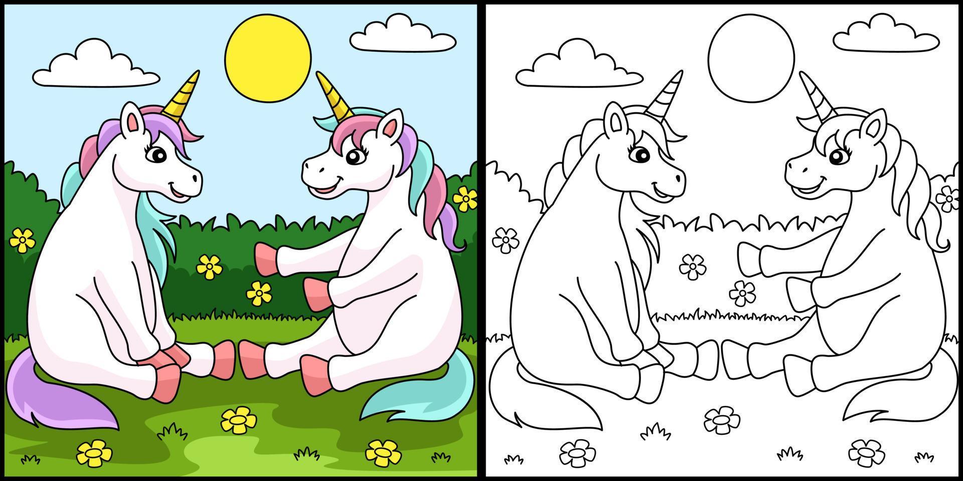 unicorno che parla con un amico da colorare vettore