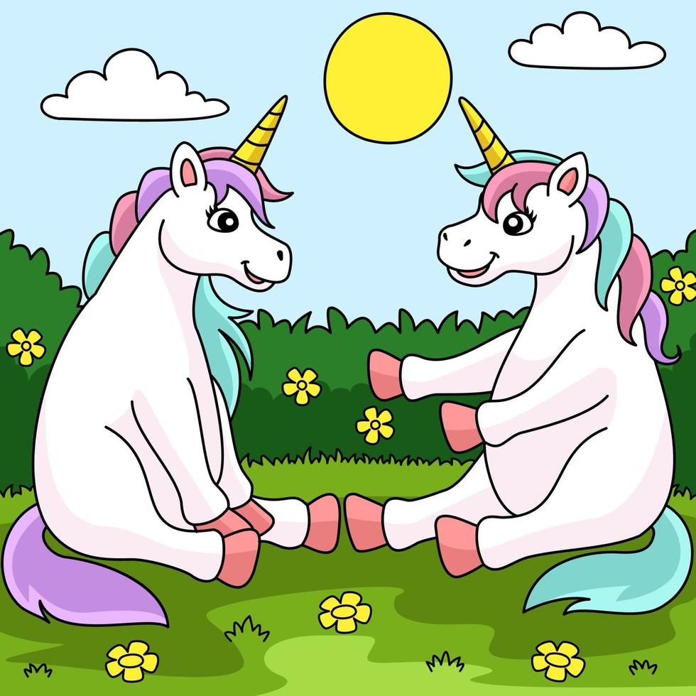 unicorno che parla con un amico colorato vettore