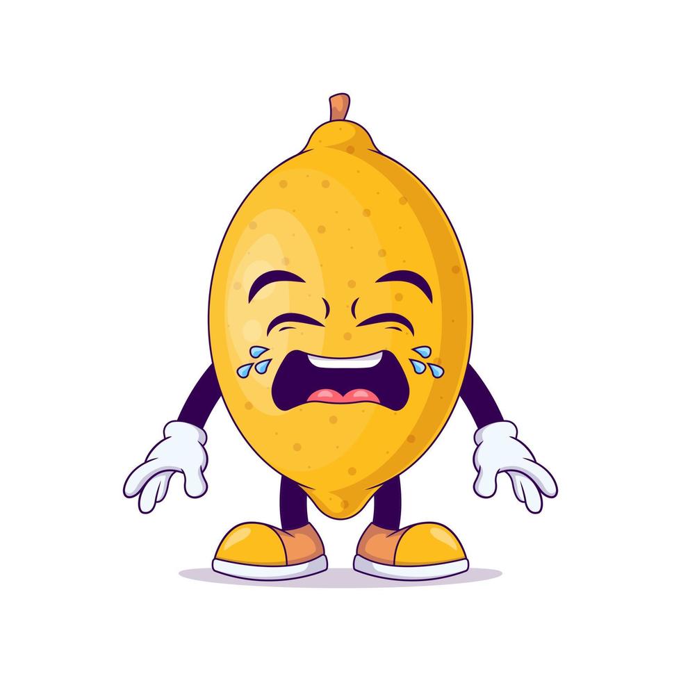 mascotte del fumetto del limone che mostra l'espressione di pianto vettore