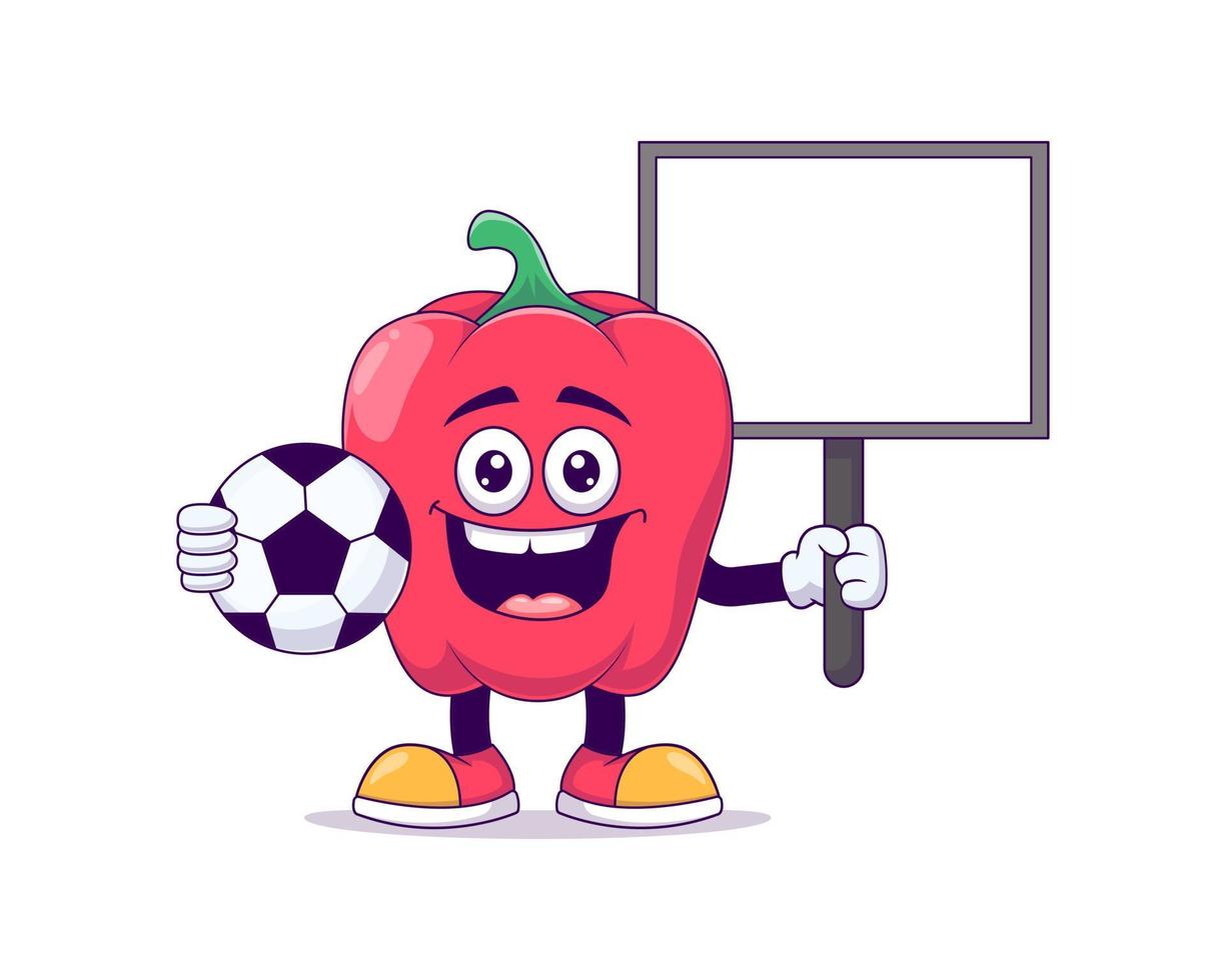 peperone rosso che gioca a calcio mascotte dei cartoni animati vettore