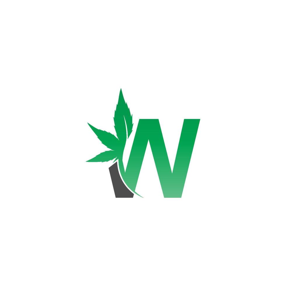 icona del logo della lettera w con il vettore di design delle foglie di cannabis