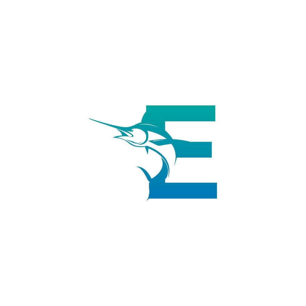 icona del logo della lettera e con il modello di simbolo del design del pesce vettore