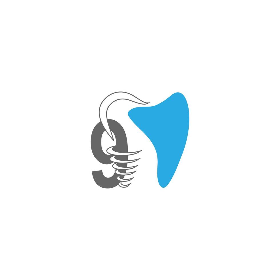 icona del logo numero 9 con illustrazione del design dentale vettore