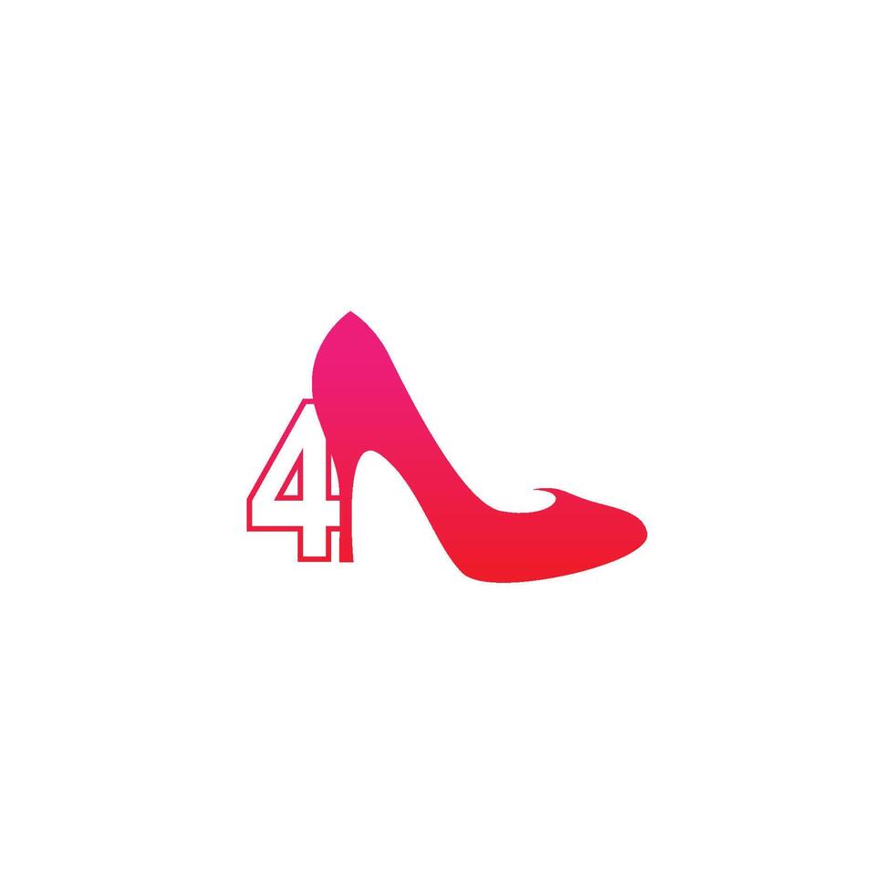 numero 4 con scarpa da donna, vettore di design icona logo tacco alto