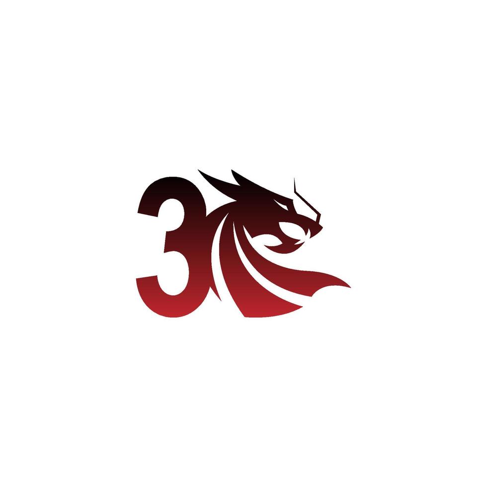icona del logo numero 3 con vettore di disegno del drago