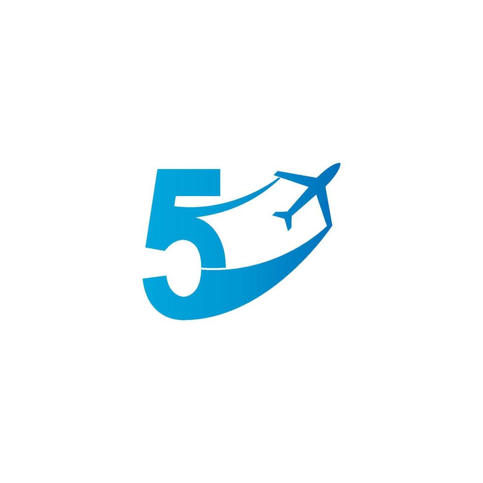 numero 5 con illustrazione vettoriale del disegno dell'icona del logo aereo