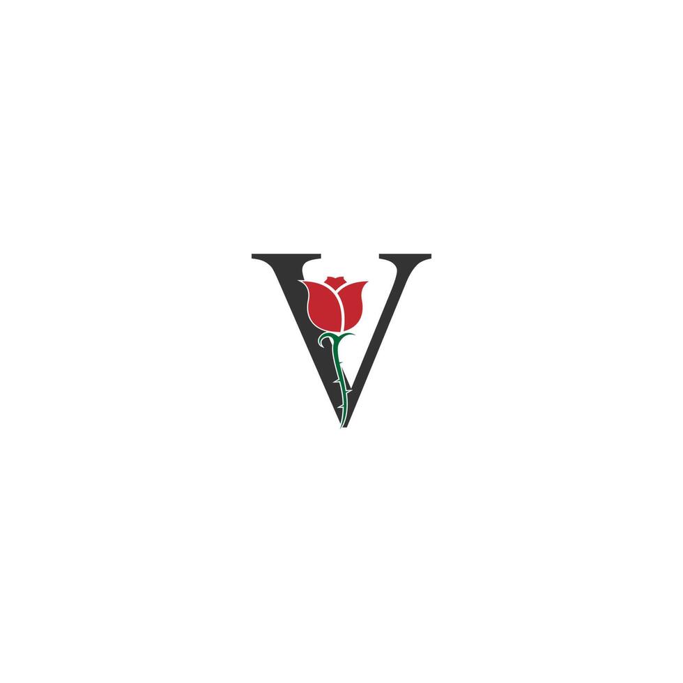 icona del logo della lettera v con il vettore di disegno della rosa