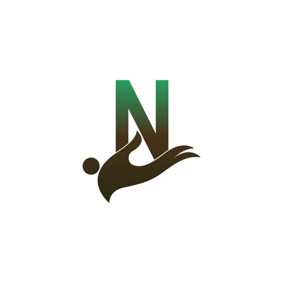 icona del logo della lettera n con il modello di simbolo del design della mano delle persone vettore