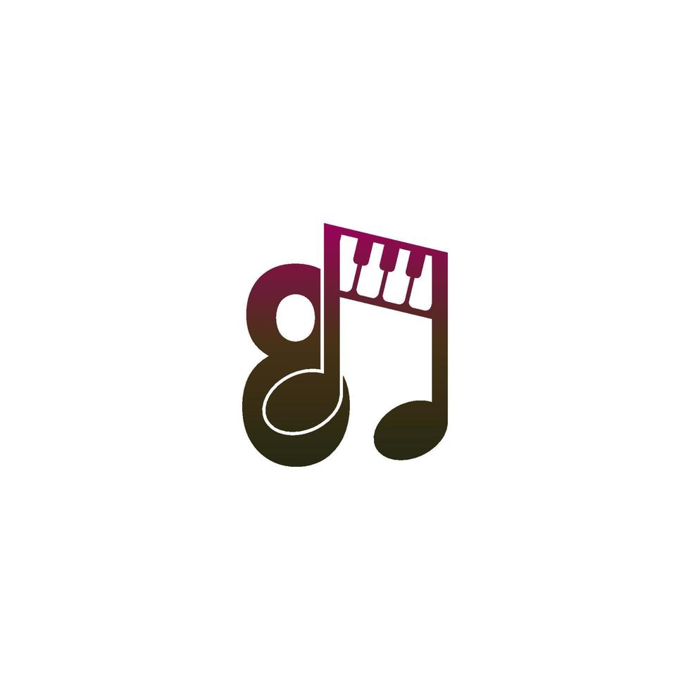 icona del logo numero 8 con modello di simbolo di disegno di nota musicale vettore