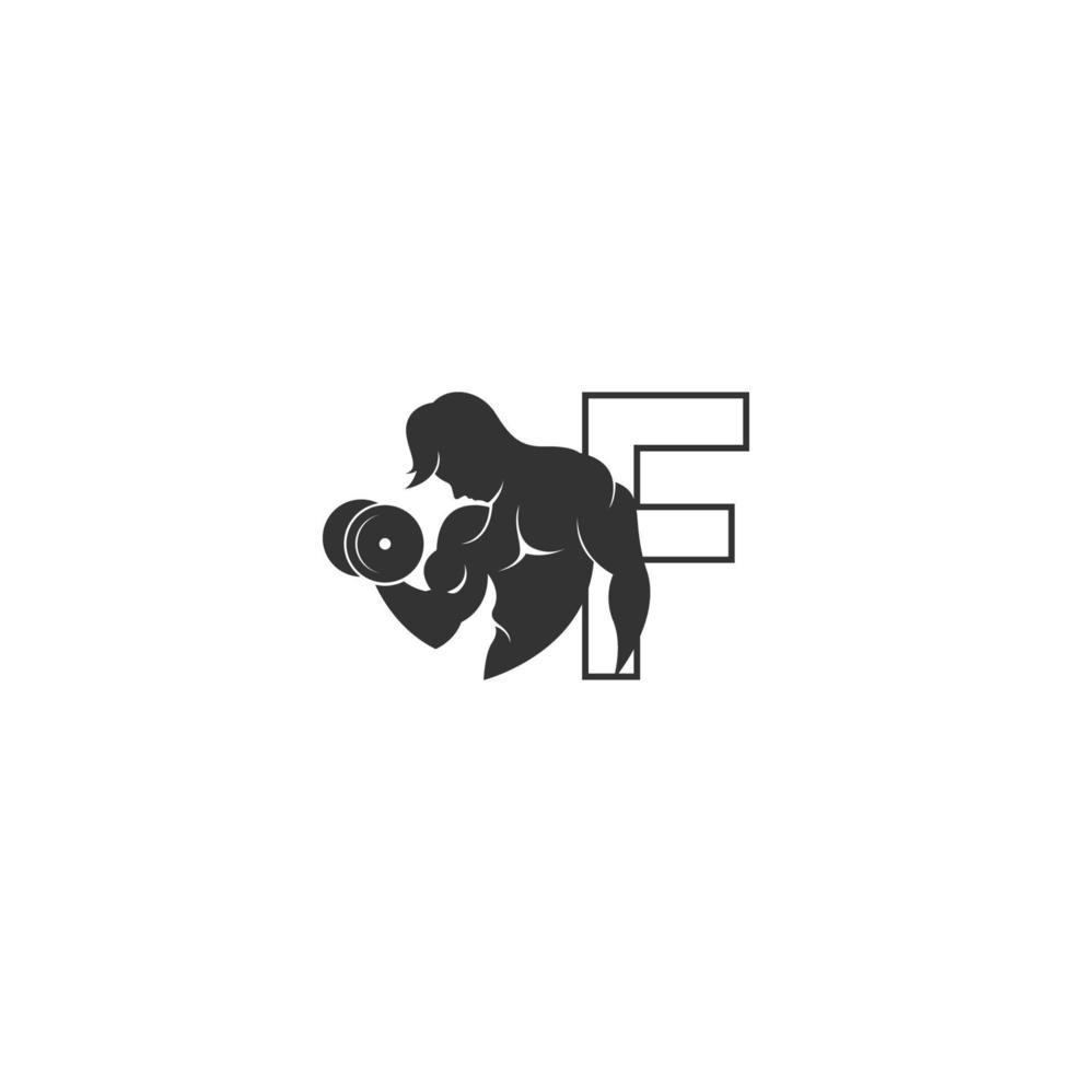 icona del logo della lettera f con una persona che tiene il vettore di progettazione del bilanciere