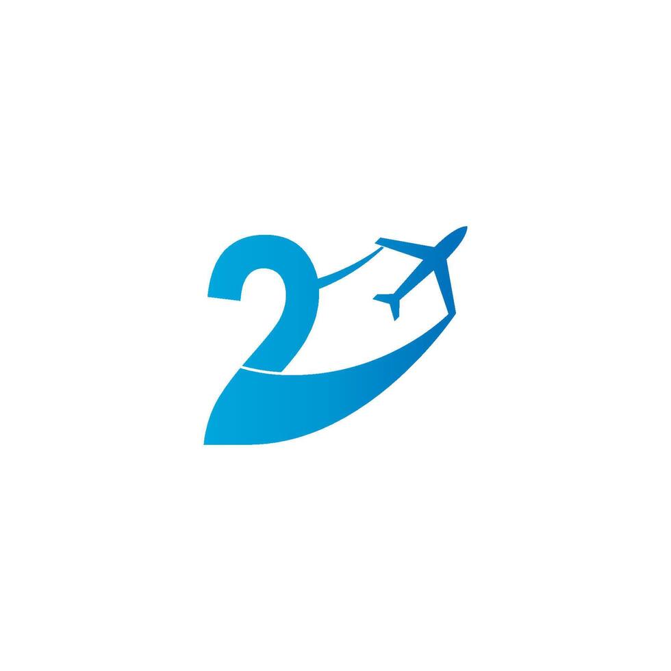 numero 2 con illustrazione vettoriale del disegno dell'icona del logo aereo