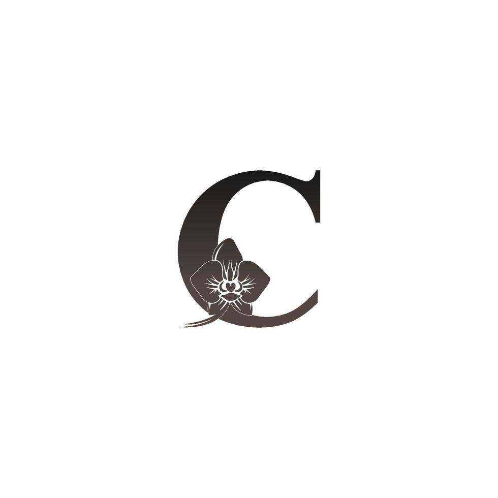 icona del logo della lettera c con il vettore di disegno dell'orchidea nera