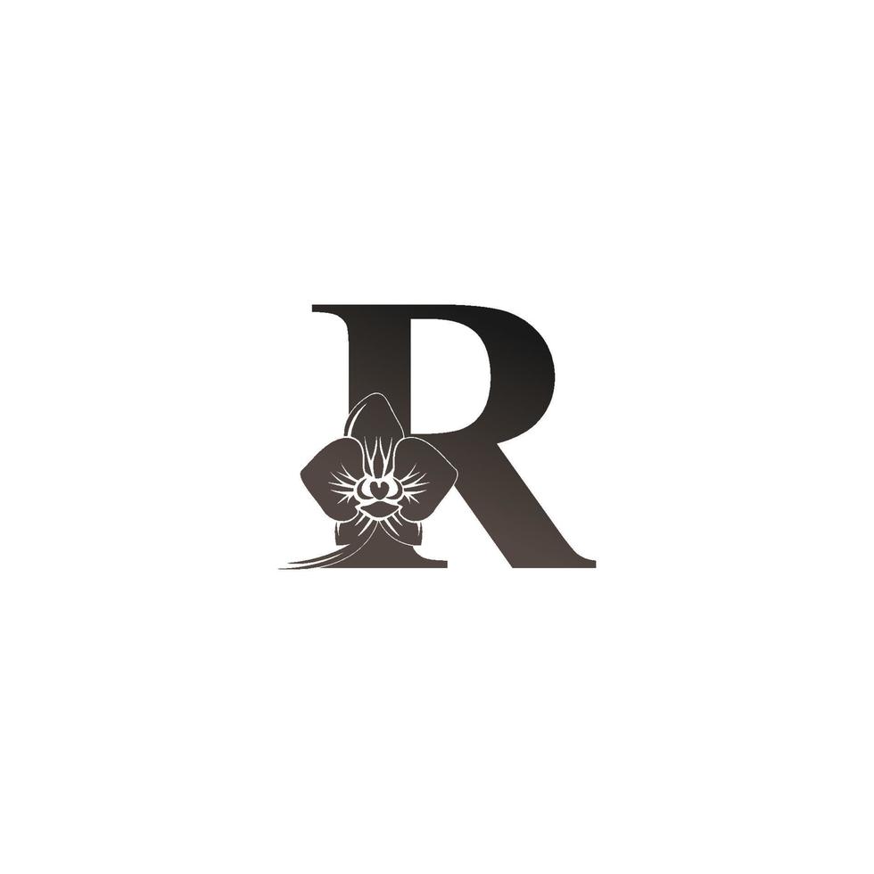 icona del logo della lettera r con il vettore di disegno dell'orchidea nera