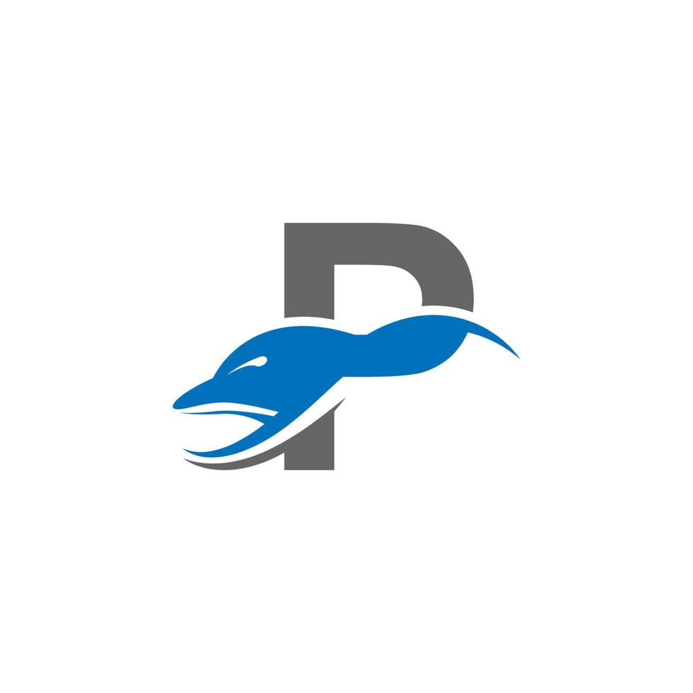 delfino con il modello vettoriale del concetto di design dell'icona del logo della lettera p