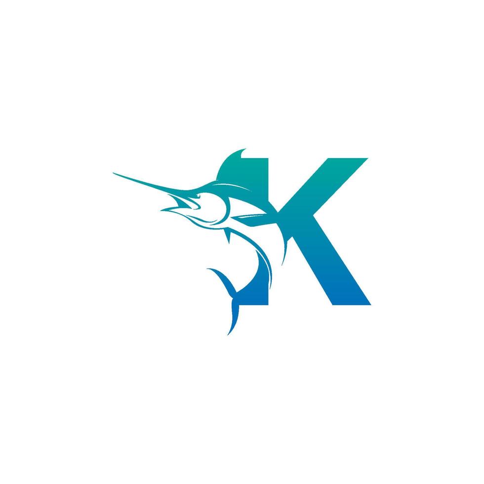 icona del logo della lettera k con modello di simbolo di design di pesce vettore