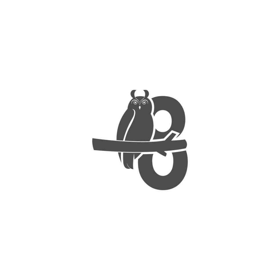 icona del logo numero 8 con vettore di disegno dell'icona del gufo