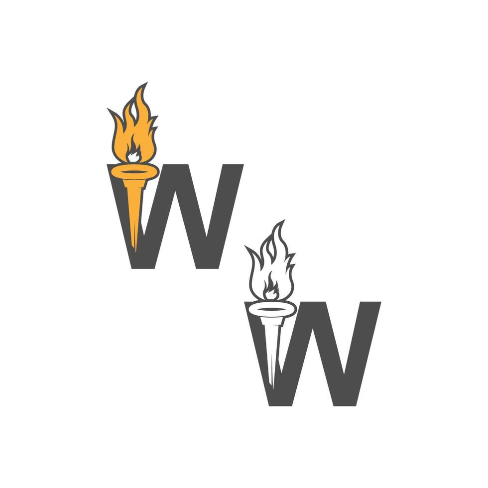 logo dell'icona della lettera w combinato con il design dell'icona della torcia vettore