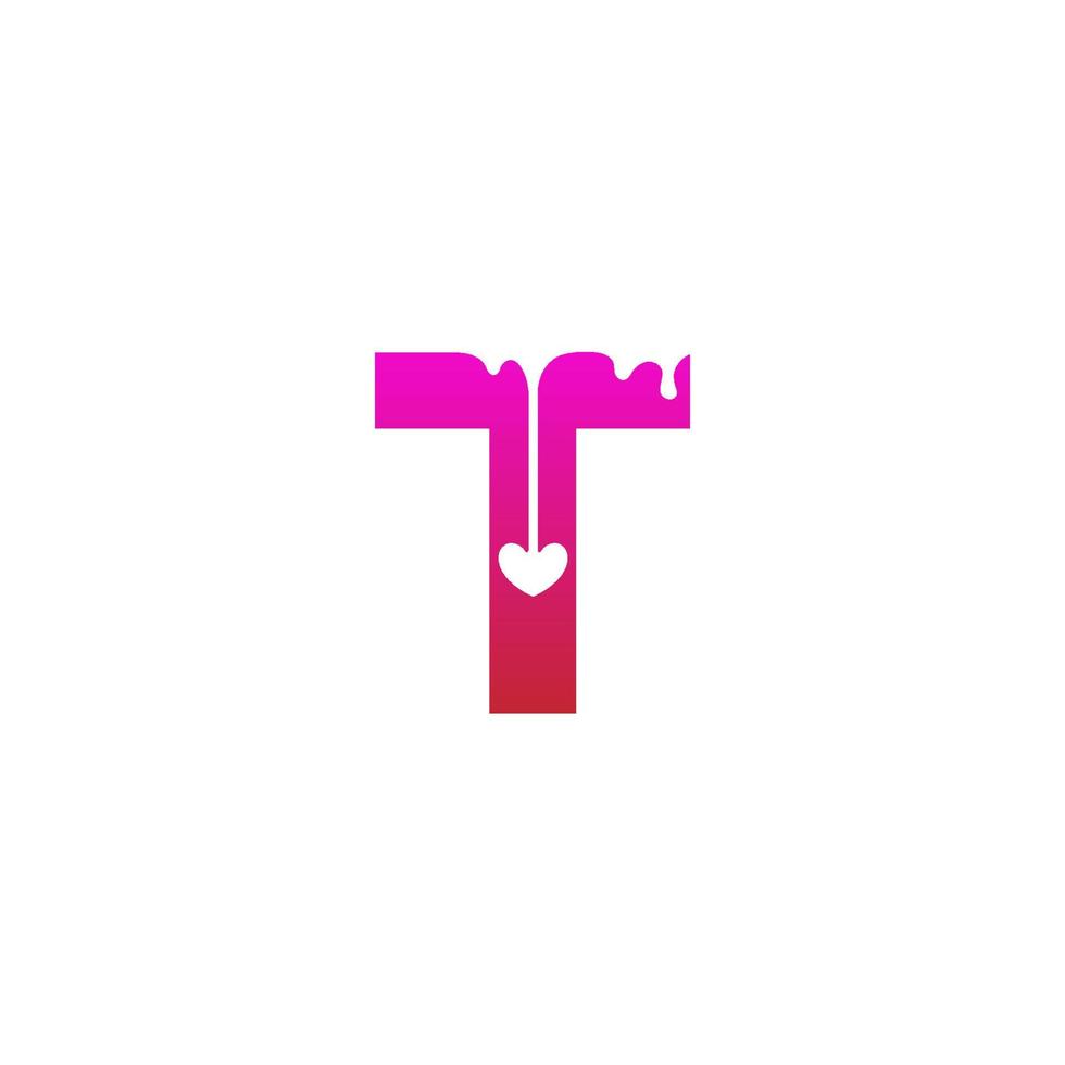 icona del logo della lettera t con modello di progettazione di simbolo di amore che si scioglie vettore