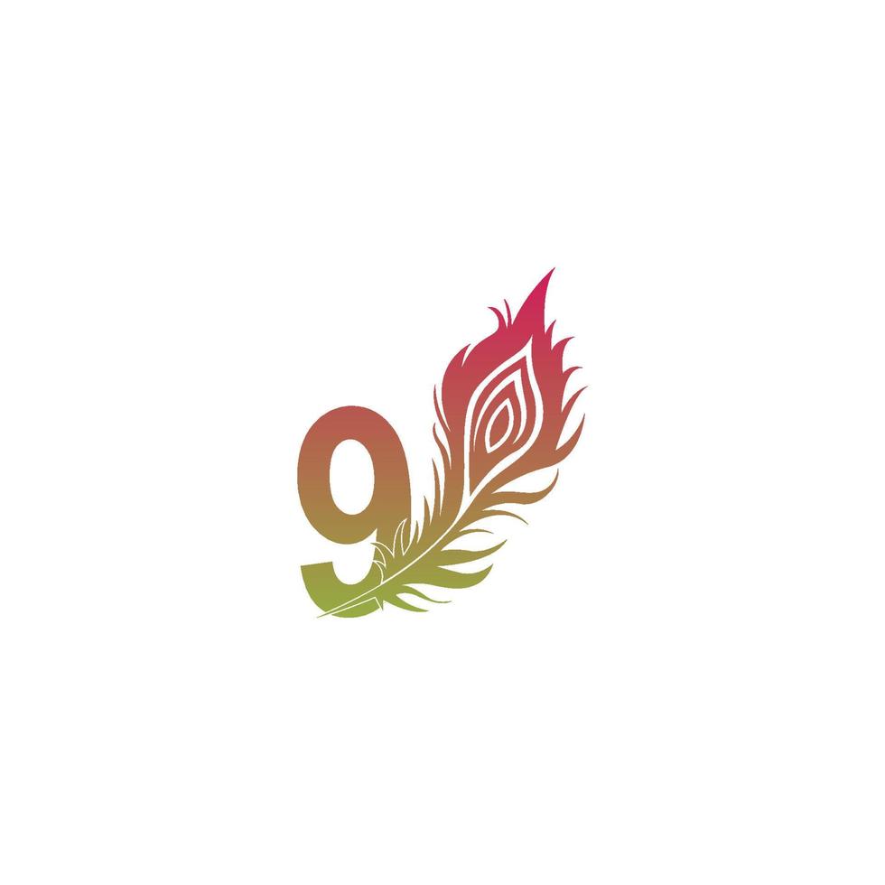 numero 9 con piuma logo icona disegno vettoriale