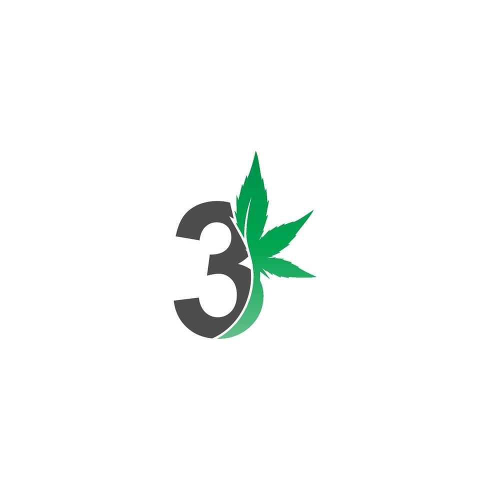icona del logo numero 3 con vettore di disegno di foglie di cannabis