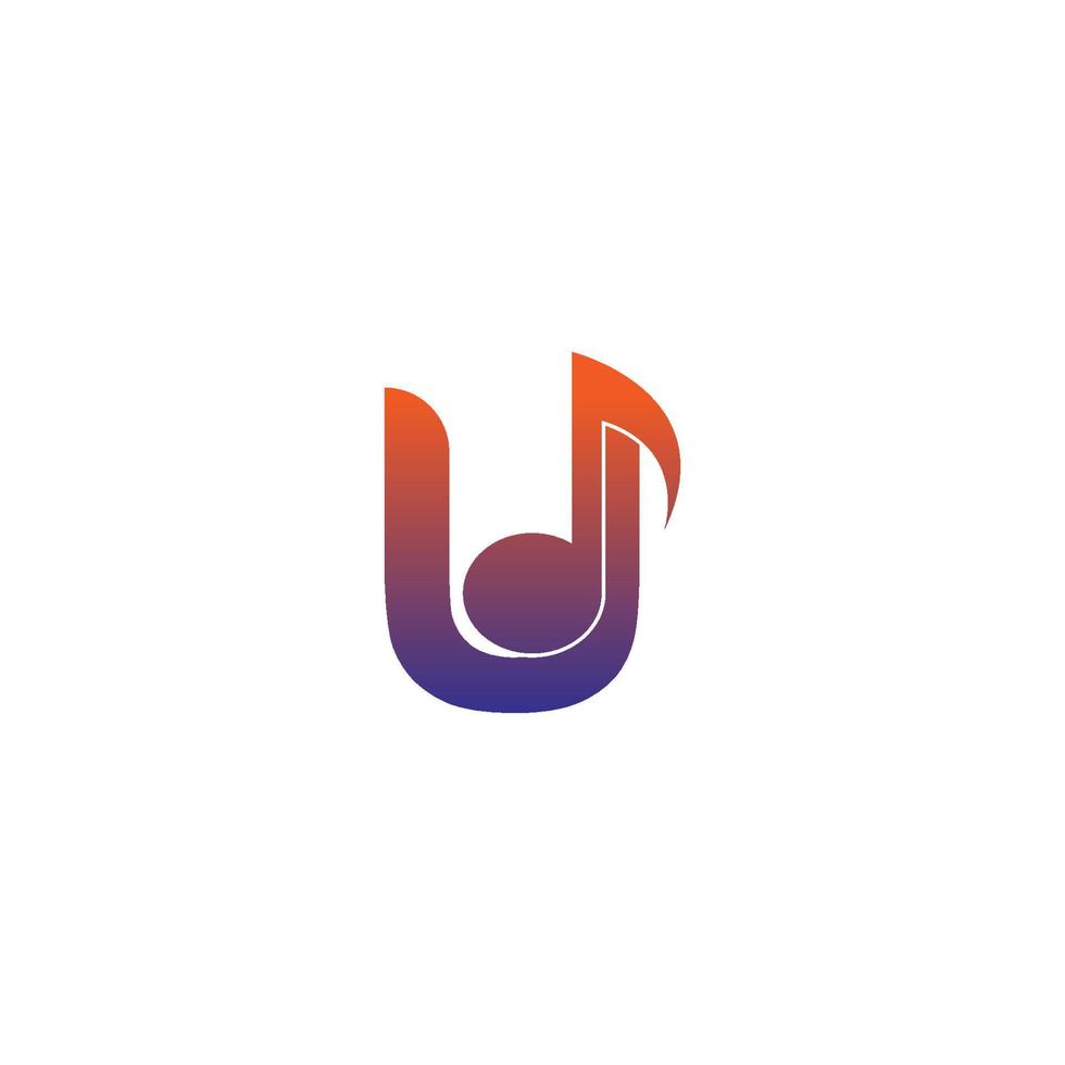icona del logo della lettera u con il modello di simbolo di design della nota musicale vettore