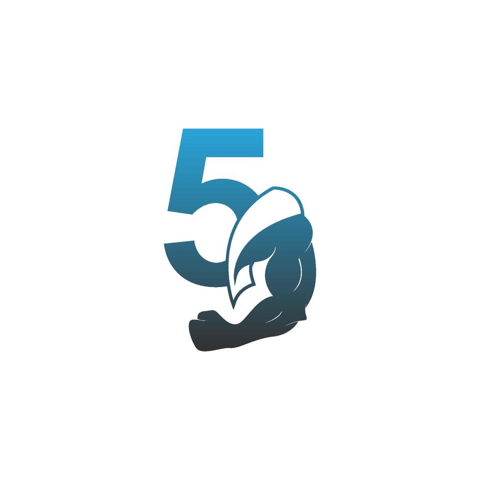 icona del logo numero 5 con vettore di disegno del braccio muscolare