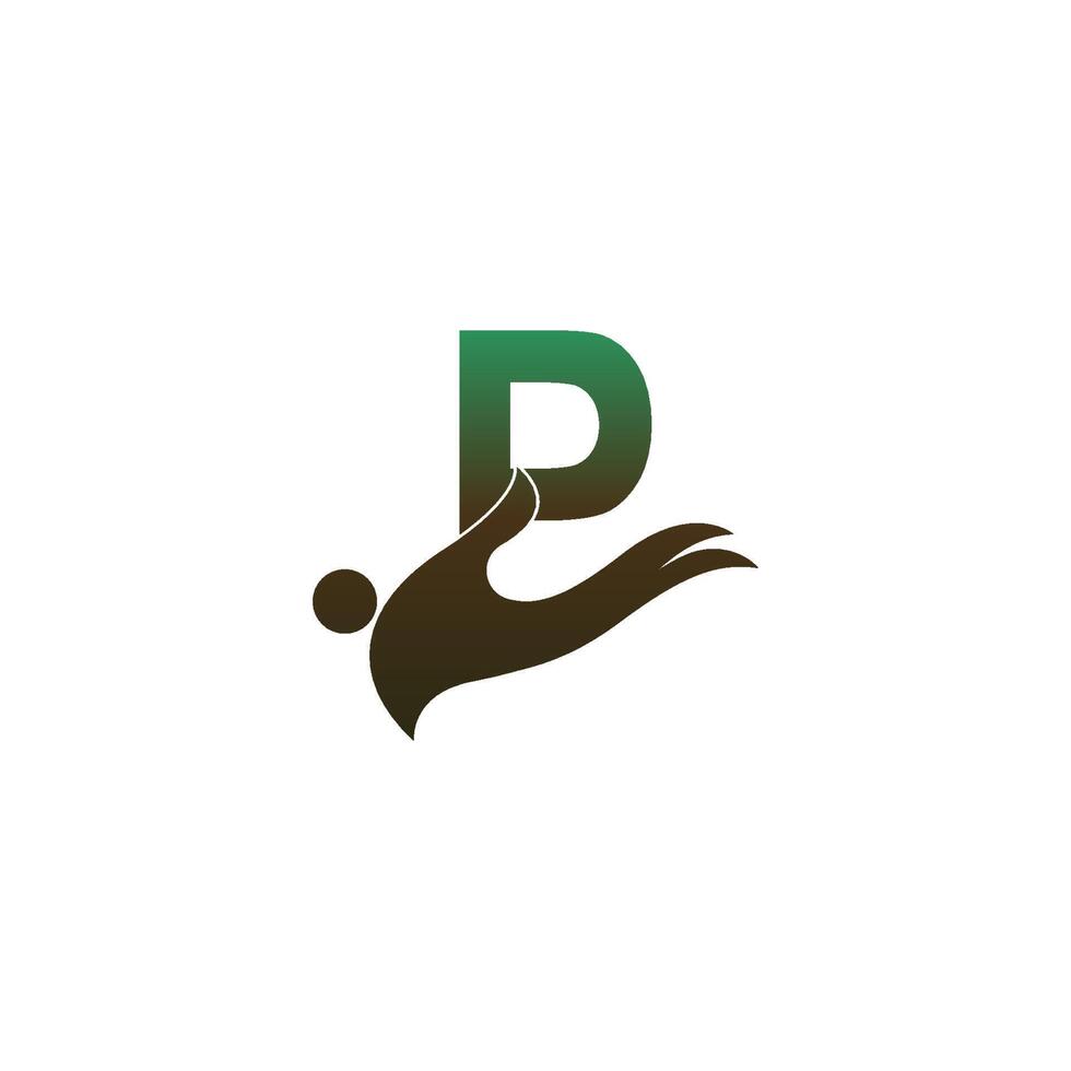 icona del logo della lettera p con il modello di simbolo del design della mano delle persone vettore