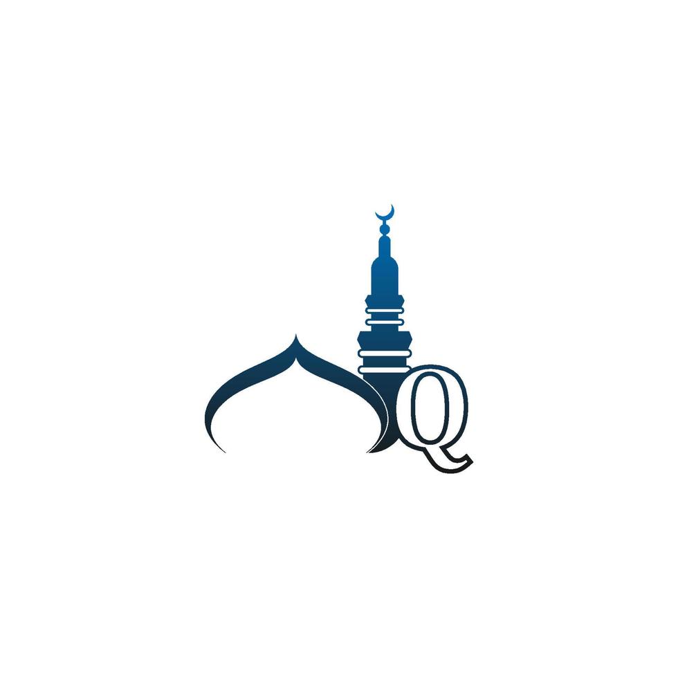 icona del logo della lettera q con l'illustrazione del design della moschea vettore