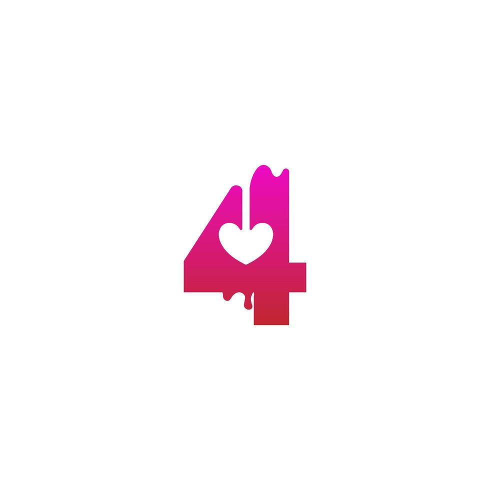 icona del logo numero 4 con modello di progettazione simbolo di amore che si scioglie vettore