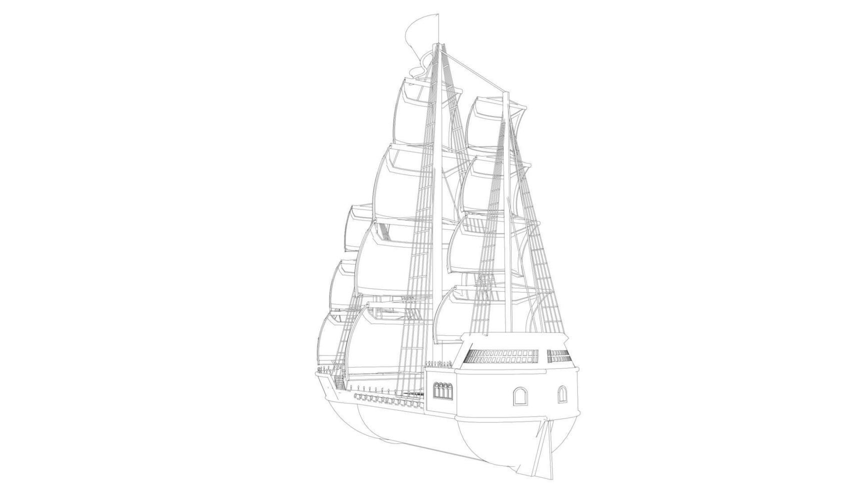 barca a vela classica in stile lineart vettore