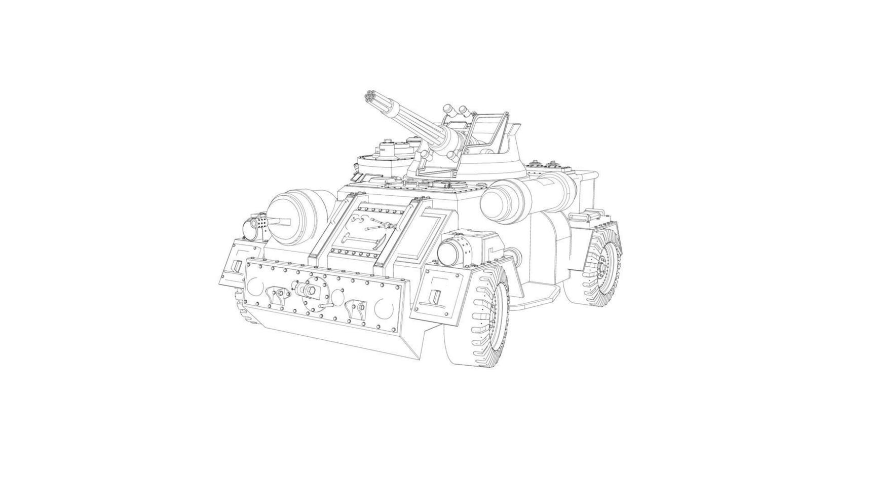 line art di carri armati militari vettore