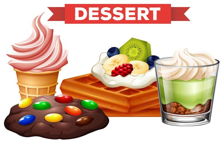 Diversi dessert su sfondo bianco vettore