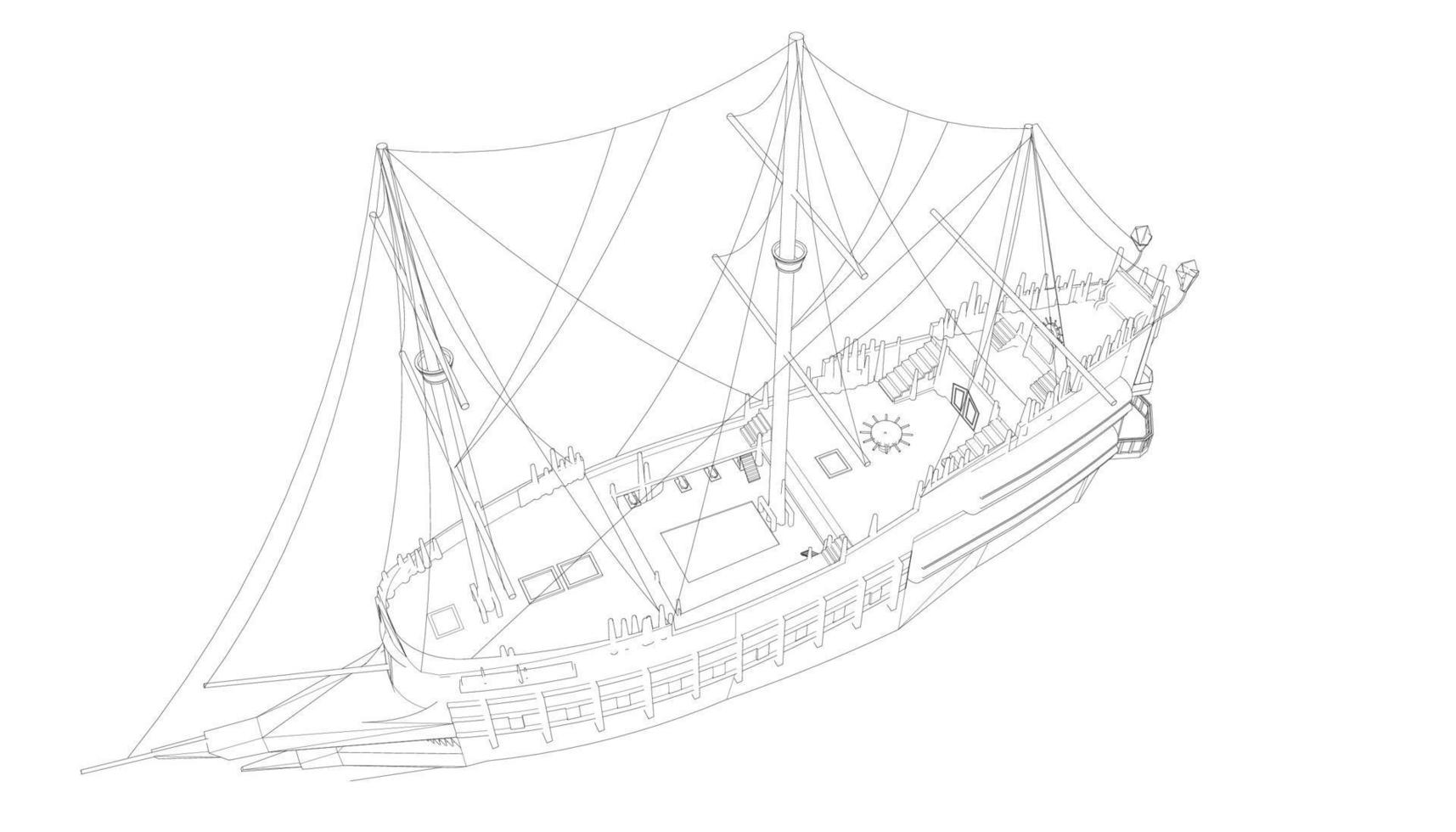 barca a vela classica in stile lineart vettore