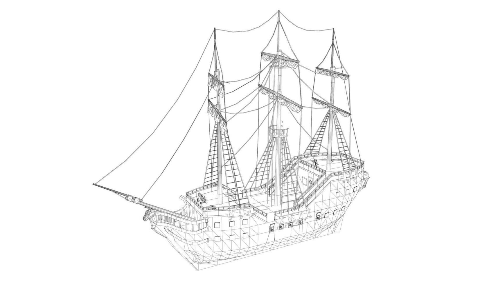 barca a vela classica in stile lineart vettore