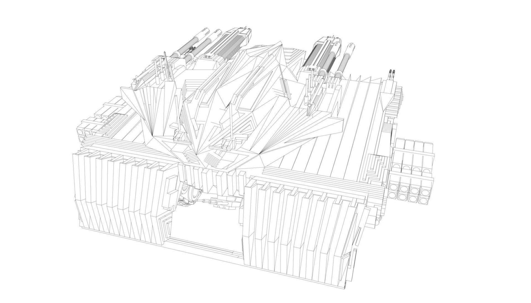 line art di carro armato d'assalto vettore