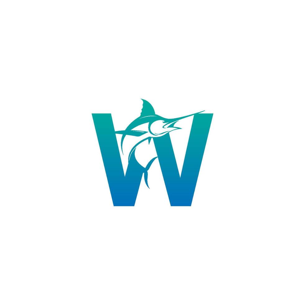 icona del logo della lettera w con il modello di simbolo del design del pesce vettore