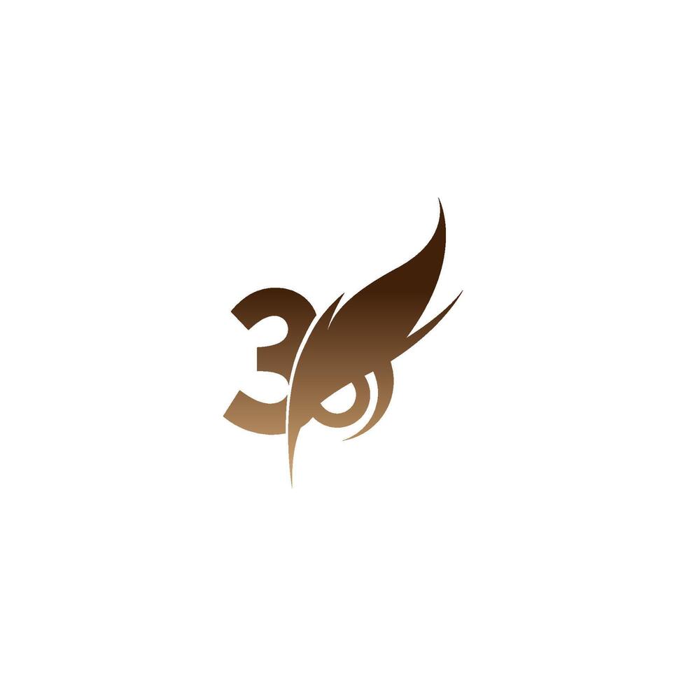 icona del logo numero 3 combinata con il vettore di disegno dell'icona degli occhi di gufo