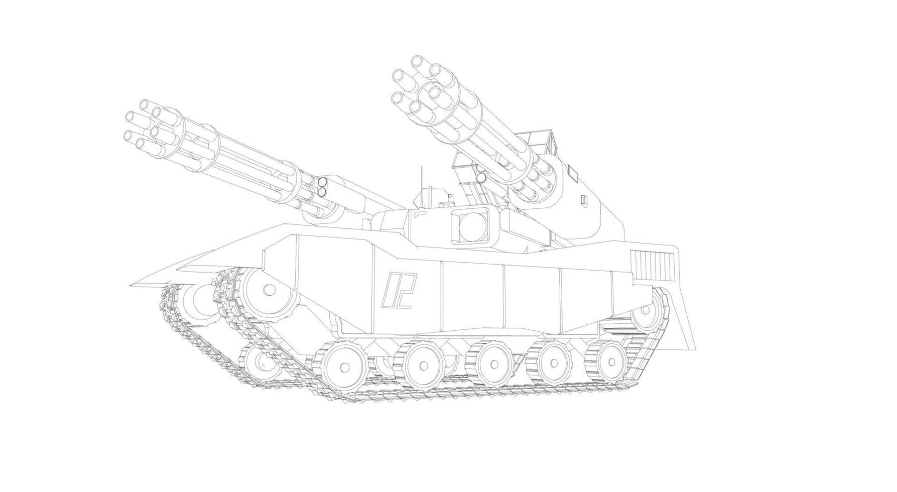 line art di carri armati militari vettore