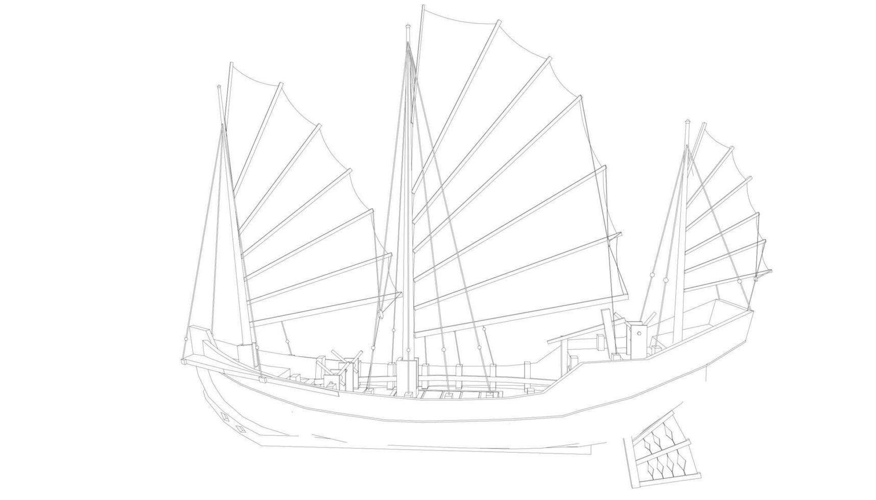 barca a vela classica in stile lineart vettore