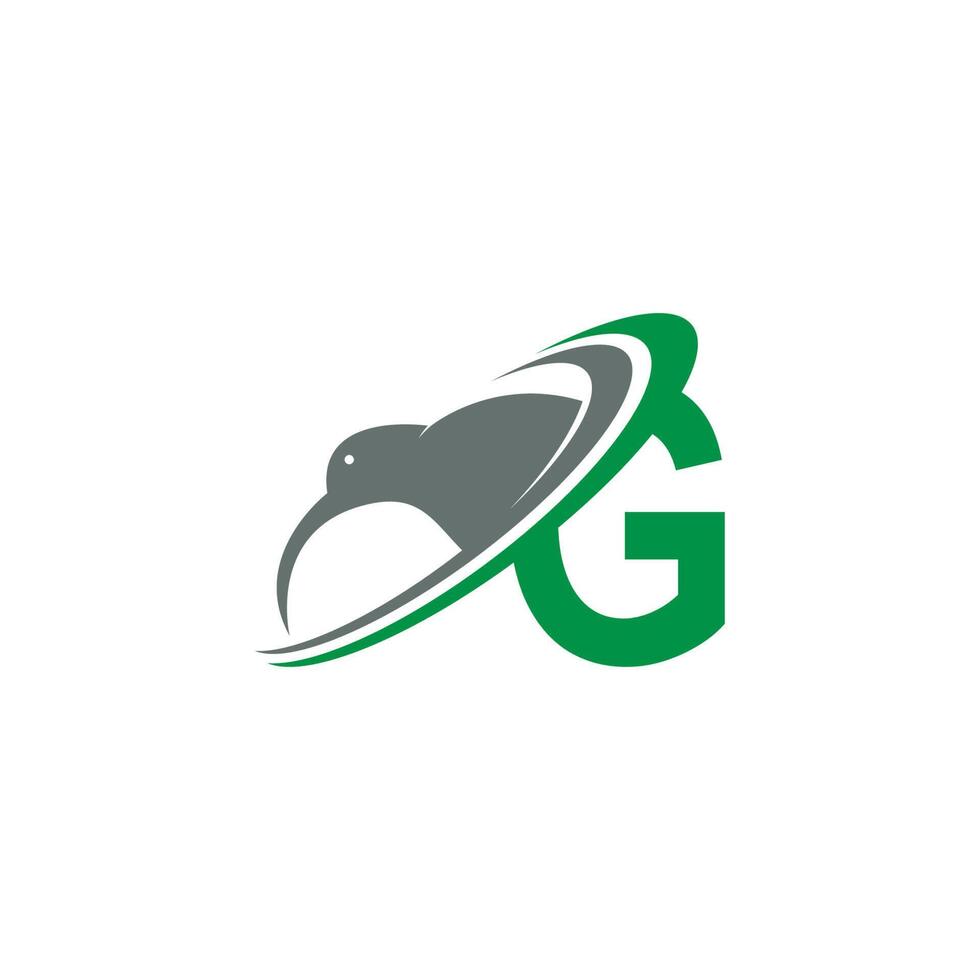lettera g con kiwi uccello logo icona disegno vettoriale