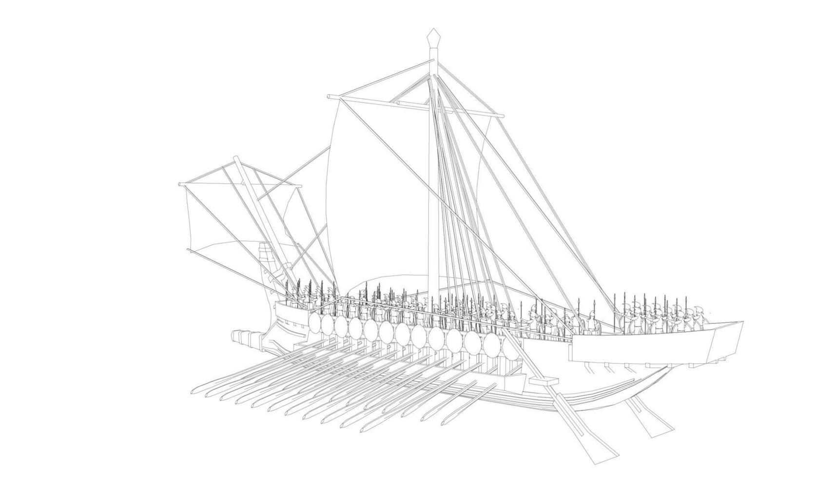 barca a vela classica in stile lineart vettore